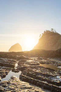 Scenic view of sea against sky during sunset