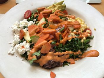 Close-up of served food in plate