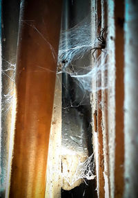 Close-up of broken glass window