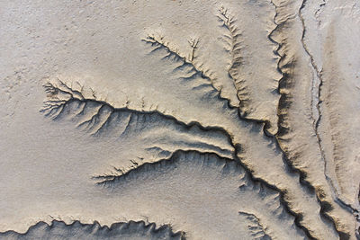 High angle view of footprints on sand at beach