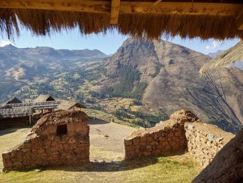 View of historic building against mountain range