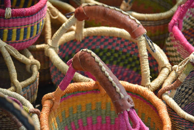 Full frame shot of wicker baskets