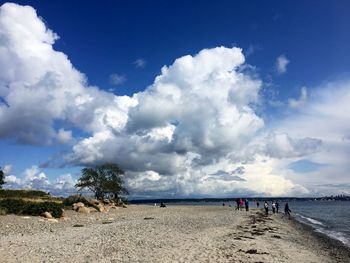 People on beach against sky