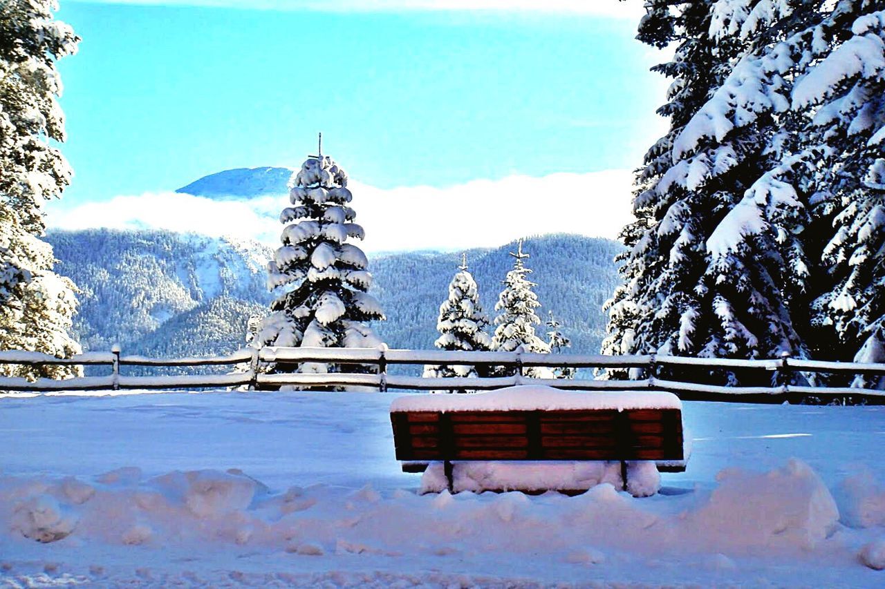 snow, winter, cold temperature, tree, blue, religion, spirituality, travel destinations, place of worship, tranquility, landscape, lake, nature, mountain, tranquil scene, no people, scenics, day, architecture, beauty in nature, outdoors, sky, water, flag