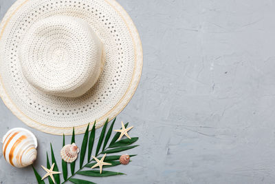 High angle view of hat on table