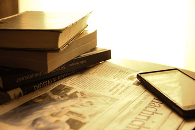 Close-up of books on book