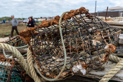 View of fishing net in basket