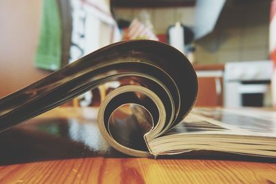 Close-up of open book on table