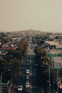 High angle view of cityscape against clear sky