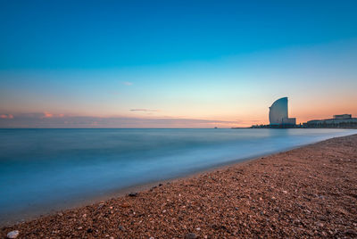 Scenic view of sea against blue sky during sunset