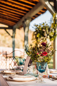 Flower vase on table