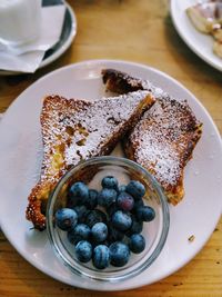 High angle view of french toast in plate on table
