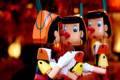 Close-up of pinocchio puppets