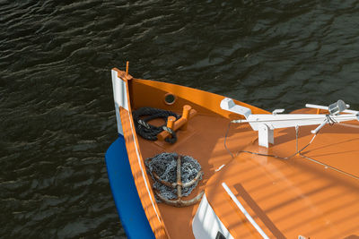 High angle view of boat moored in river