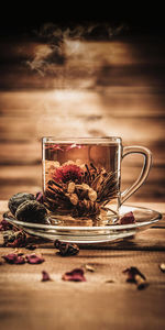 Close-up of tea cup on table