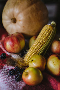 High angle view of apples on table