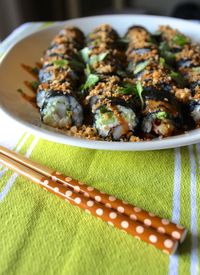 High angle view of sushi in plate on table