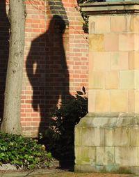 Shadow of man on brick wall