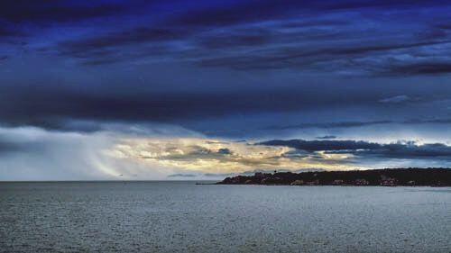 Scenic view of sea against cloudy sky