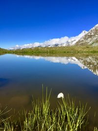 Scenic view of lake against blue sky