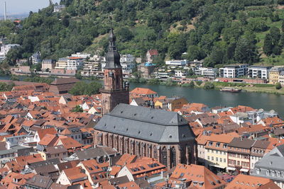 High angle view of townscape by river. heidelberg