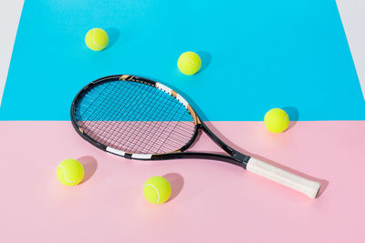 Close-up of tennis and racket