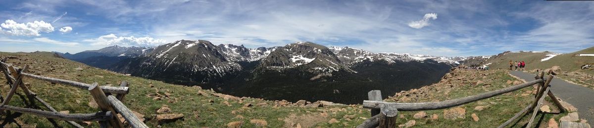 Panoramic view of snowcapped mountains against sky