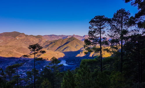 Scenic view of landscape against clear blue sky