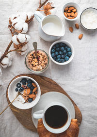 High angle view of breakfast on table