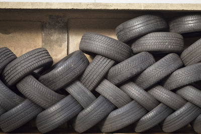 Stack of tires in garage