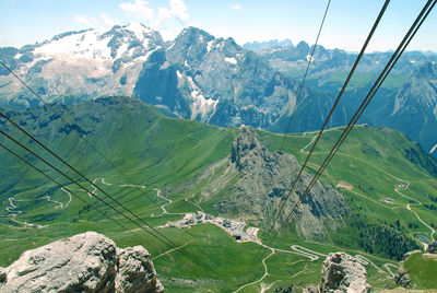 Scenic view of mountains against cloudy sky