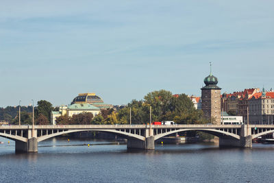 Prague bridges with clean blue sky