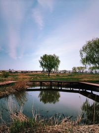 Scenic view of lake against sky