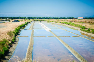 Scenic view of salt basin amidst field against sky