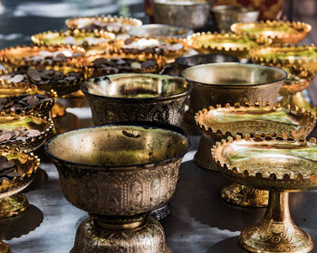 Close up of temple bowls