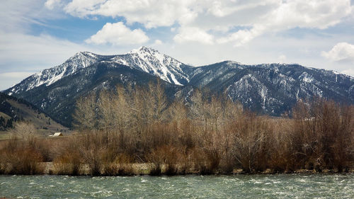 Scenic view of snowcapped mountains against sky