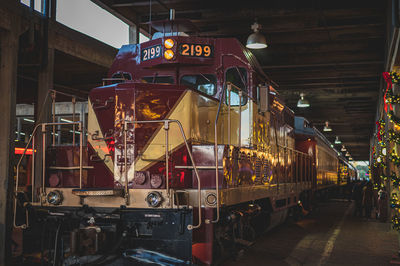 The grapevine train. taking on passengers at the fort worth stockyard station during golden hour. 
