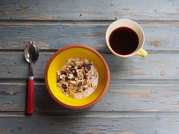 Close-up of breakfast on table