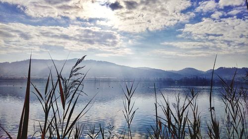 Scenic view of lake against sky