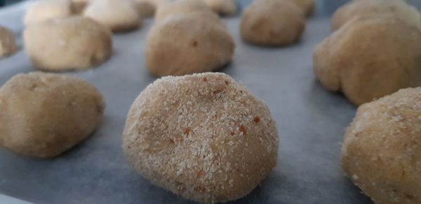 High angle view of cookies on table