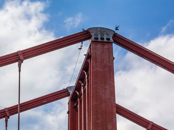Low angle view of bridge against cloudy sky