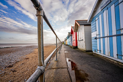 Footpath by sea against sky