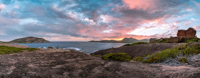 Panoramic view of sea against sky during sunset