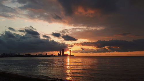 Scenic view of sea against sky during sunset