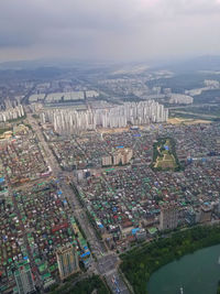 High angle view of cityscape against sky