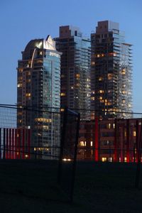 Low angle view of buildings at night