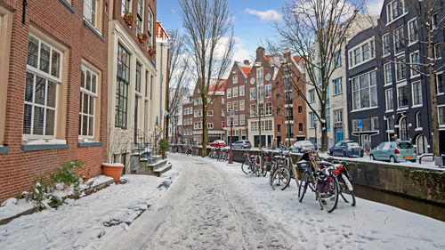 City scenic from snowy amsterdam in winter in the netherlands