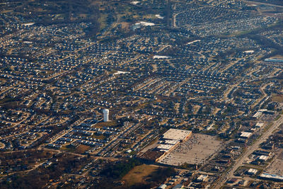 High angle view of city buildings