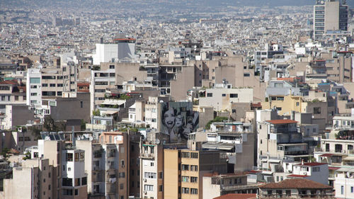 High angle view of buildings in city