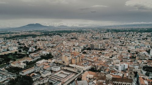 High angle view of buildings in city